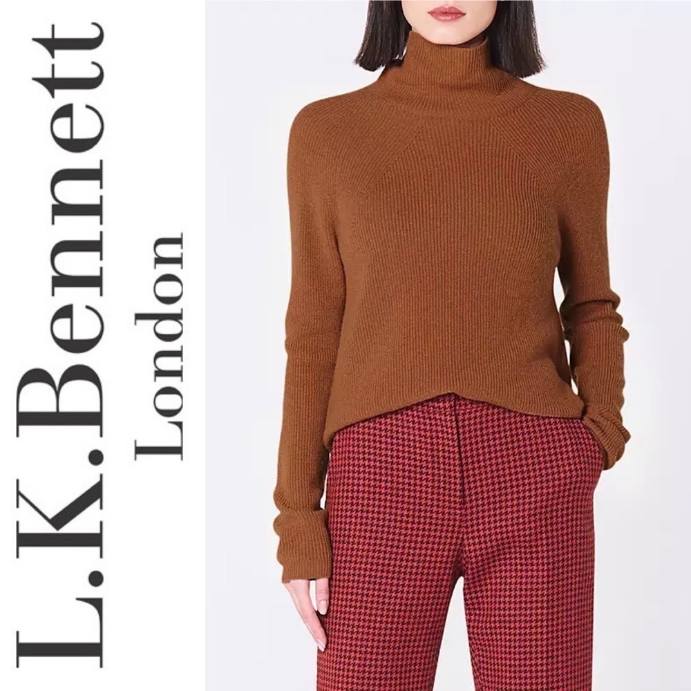 LK Bennett Lulumay Camel Tan Turtleneck Wool Cashmere Jumper Ribbed Sweater XS